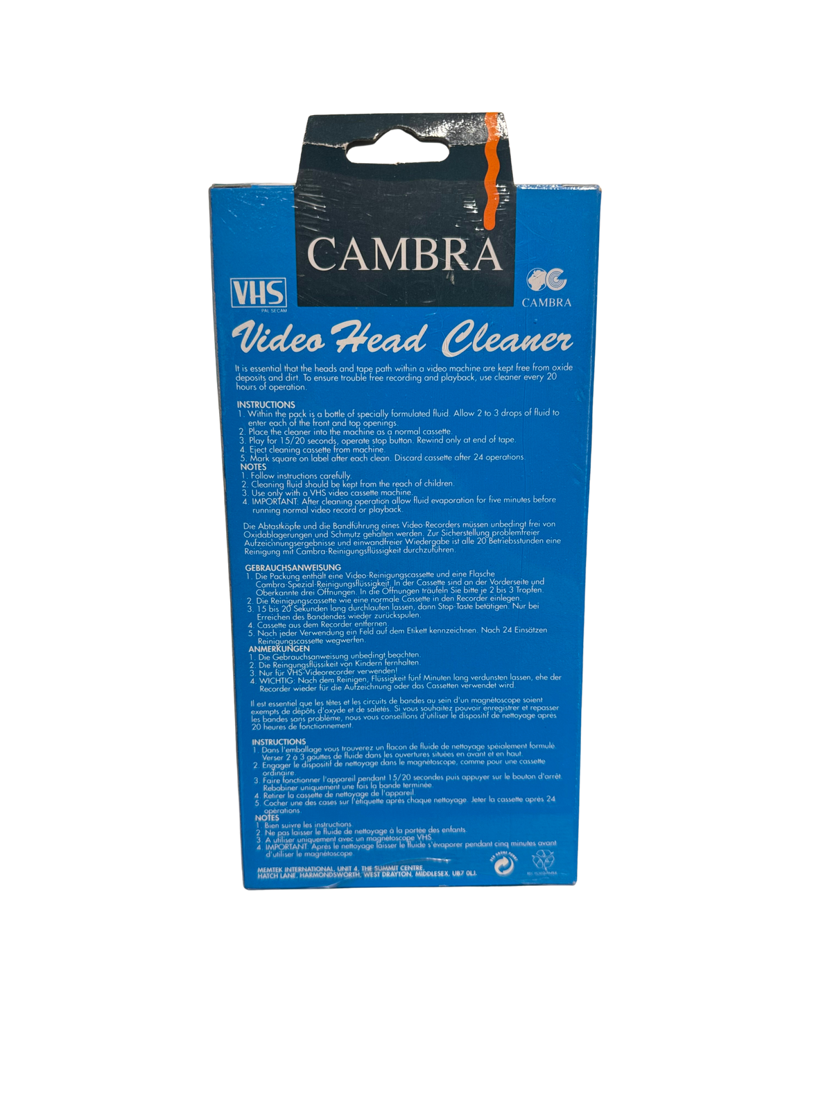 Cambra Video Head Cleaner - VHS